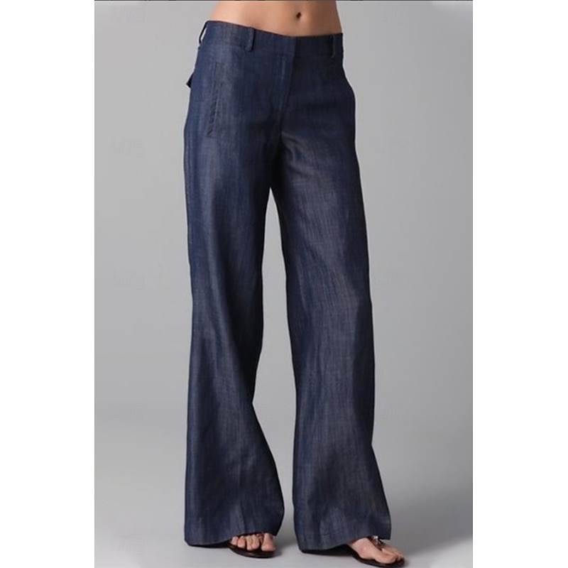 Women's  Pants Slacks Fashion Streetwear Full Length Natural Plain Pocket Comfy Outdoor Street Going out Navy Summer Regular Fit