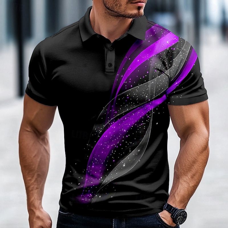 Men's Geometic Line Polo Short Sleeve Polo Shirts Collared Shirts Casual Business Athleisure Daily Wear Buttons 3D Print Summer Spring Fall Red Blue Purple2
