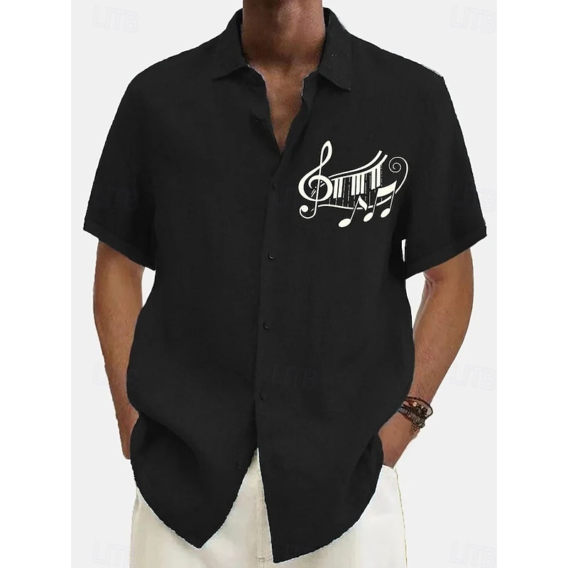 Men's Summer Shirt Casual Shirt Beach Shirt Button Up Shirt Black Navy Blue khaki Gray Short Sleeve Pattern Symbol Lapel Vacation Hawaiian Clothing Apparel Polyester Fashion Casual Comfortable3