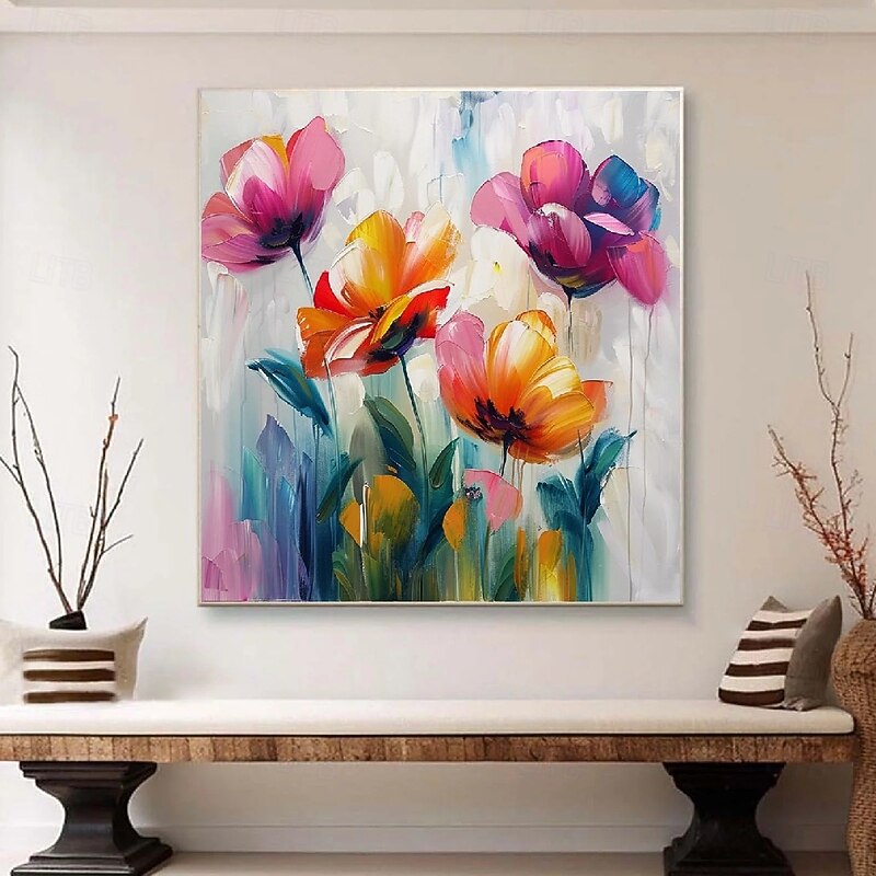 Colorful flower painting hand painted Wild flowers Painting handmade 3D Texture Blooming Flower Painting Canvas Extra Large Size Flora oil painting Wall Art Botanical Wall Art Decor Rose Art painting2