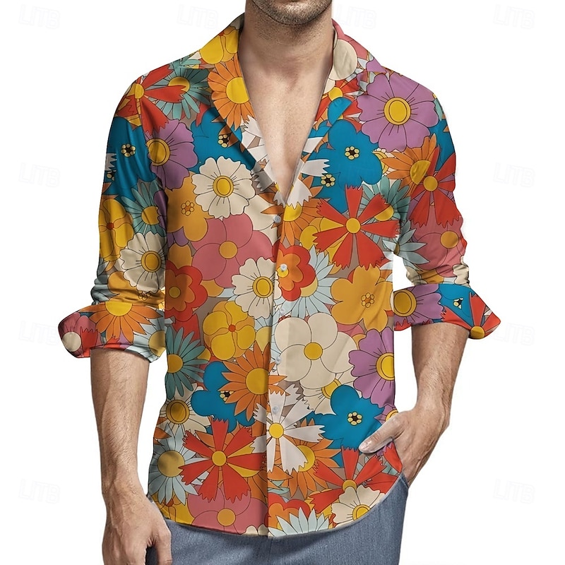 Retro Vintage 1970s Shirt Aloha Shirt Hippie Floral Fancy Dress Men's Masquerade Party Daily Wear Pride Parade Adults' Shirt