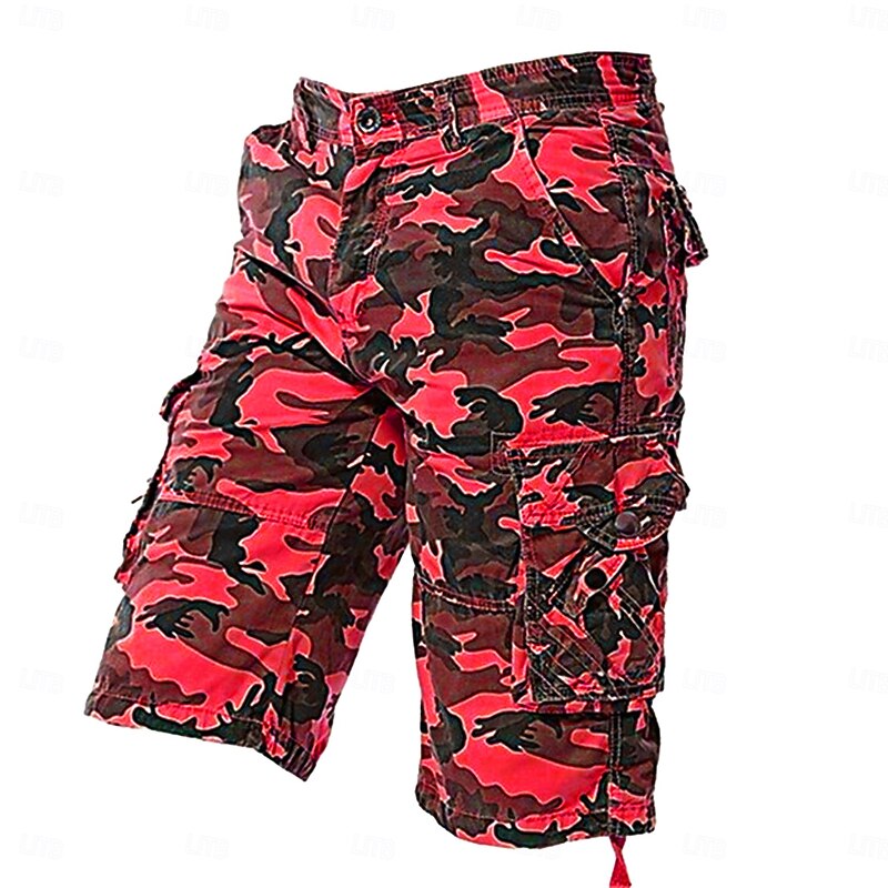 Men's Cargo Shorts Camo Shorts Shorts Summer Shorts Leg Drawstring Multi Pocket Flap Pocket Camo Camouflage Comfort Wearable Knee Length Outdoor Sport Daily Fashion Casual Army Green Red3