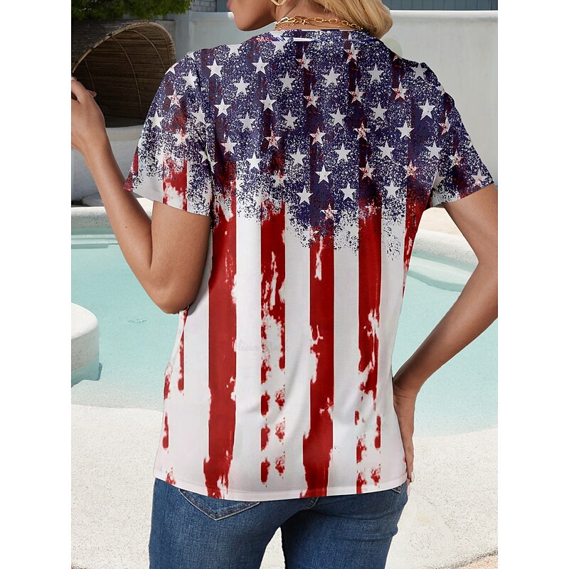 Women's Patriotic  T Shirt Graphic Flag American Flag Stylish Casual Red White And Blue Short Sleeve Crew Neck Regular Tops Daily Weekend Print Wine Summer Spring2