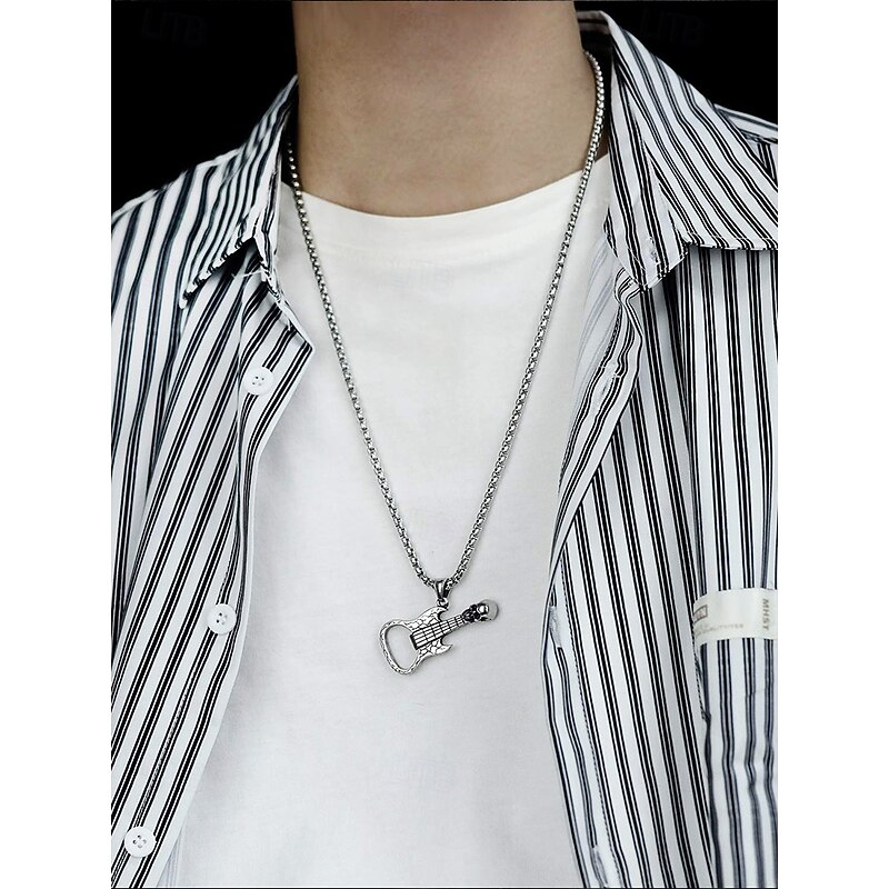 Men's Punk Rock Guitar Necklace with Skull Pendant – Stainless Steel Bottle Opener Chain for Music Lovers, Party & Bar Accessories4