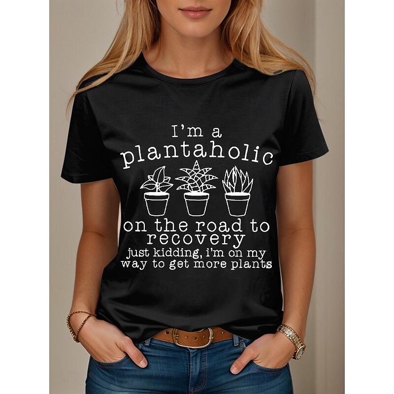 Women's T Shirt Graphic Letter Stylish Casual Short Sleeve Round Neck Regular Tops Daily Weekend Print Black White Pink Blue Green Summer Spring4