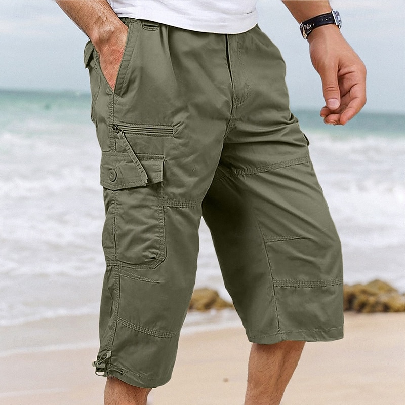 Men's Cargo Shorts Capri Pants Capri shorts Hiking Shorts Elastic Waist Multi Pocket With Belt Plain Comfort Breathable Calf-Length Daily Streetwear Stylish Casual / Sporty Army Yellow Black