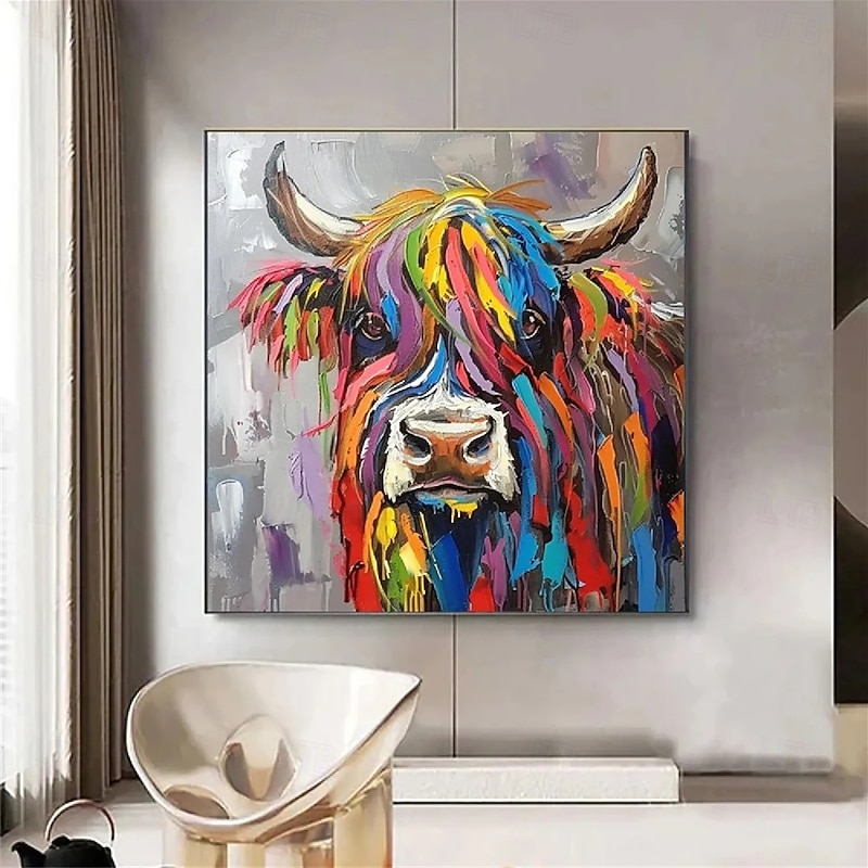 Abstract  cow artwork oil painting handmade cow painting on canvas extra large abstract art over sized textured animal painting animal art painting large canvas wall art picture for wall decoration