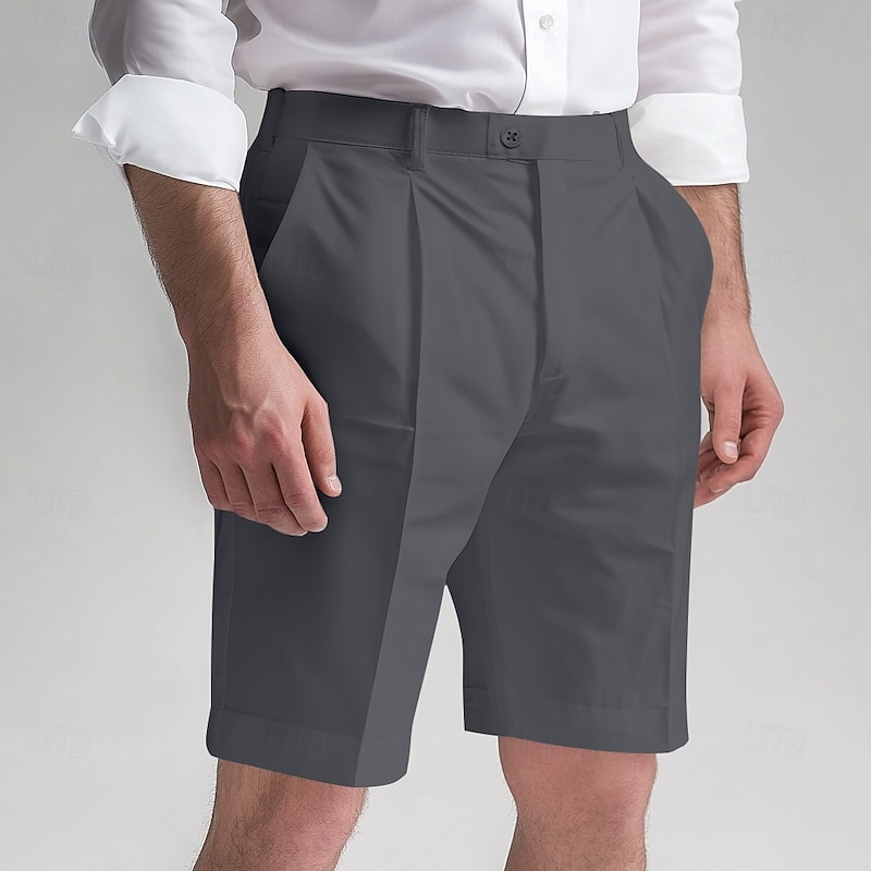 Men's Shorts Dress Shorts Bermuda shorts Pocket Straight Leg Plain Comfort No-Iron Knee Length Office Business Daily Elegant Fashion Black White2