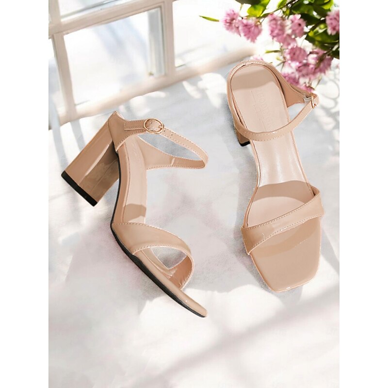 Women's Nude Block Heel Slingback Sandals – Minimalist Open Toe Heels for Casual Dates and Summer Outings2