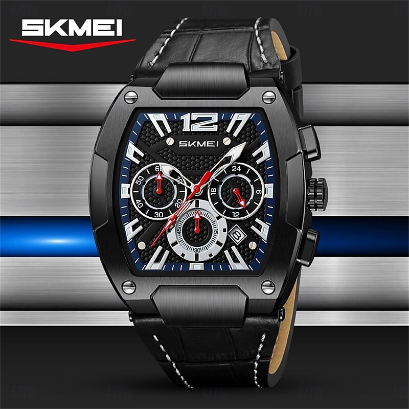 SKMEI Men Quartz Watch Luxury Large Dial Outdoor Business Luminous Stopwatch Calendar Waterproof Leather Watch2