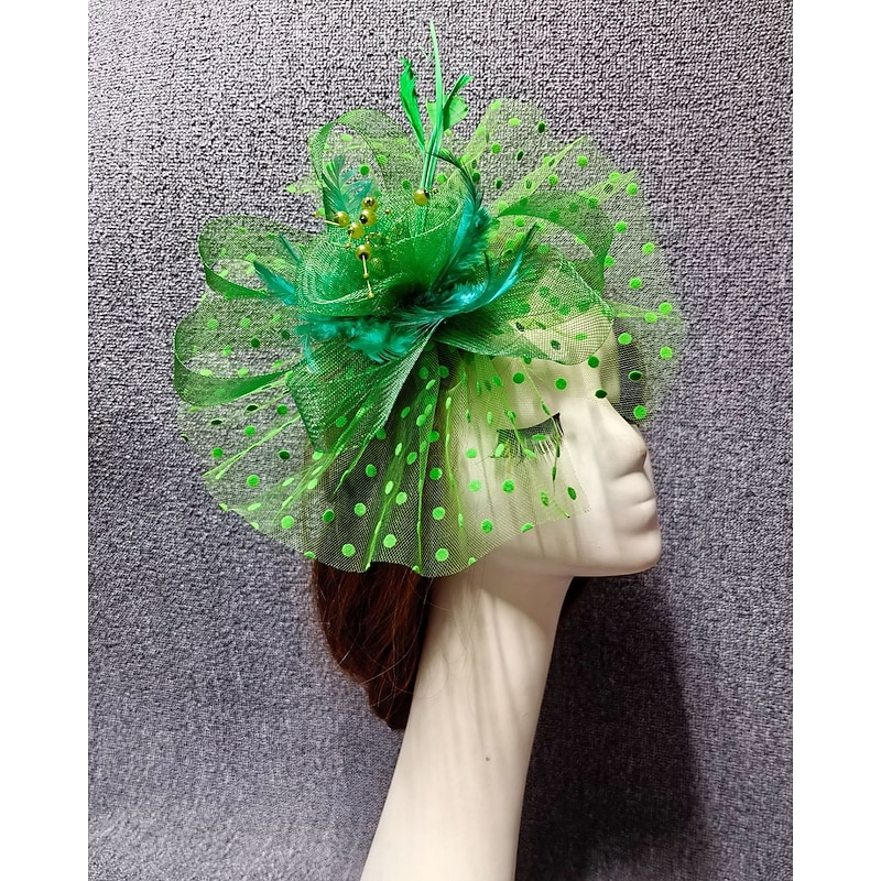 Fascinators Net Veil Hat Wedding Ladies Day With Feather Pearl Headpiece Headwear2