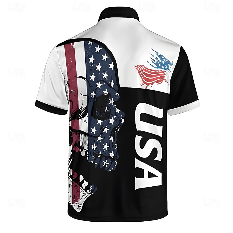 American Independence Day Men's American US Flag Polo Short Sleeve Polo Shirts Collared Shirts Casual School Outdoor Daily Wear Home Wear 3D Print Summer Spring Fall Black2
