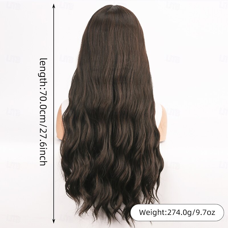 Synthetic Wig Wavy Curly Weave Layered Haircut With Bangs Machine Made Wig 28 inch A1 Synthetic Hair Women's Classic Comfortable Color Gradient Mixed Color3