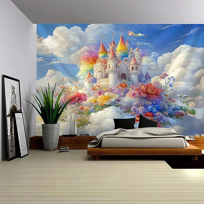 A Beautiful castle scenery Hanging Tapestry Wall Art Large Tapestry Mural Decor Photograph Backdrop Blanket Curtain Home Bedroom Living Room Decoration4