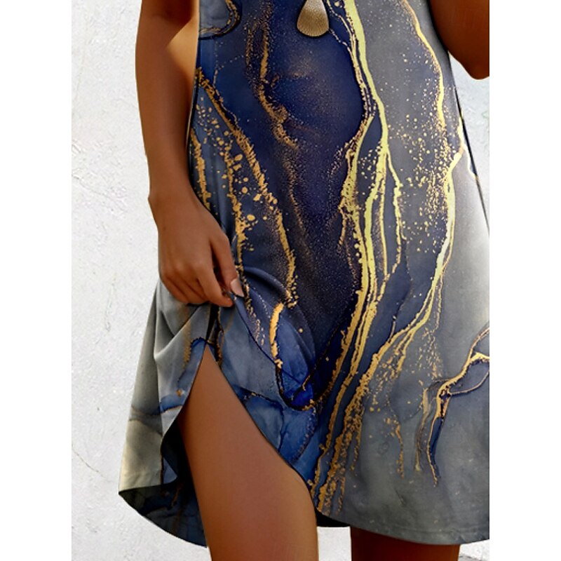 Women's Mini Dress A Line DressCasual Dress T Shirt Dress Tee Dress Sundress Stylish Casual Vacation Casual Daily Regular Fit Graphic Marble Short Sleeve Crew Neck Dusty Blue Spring Fall3