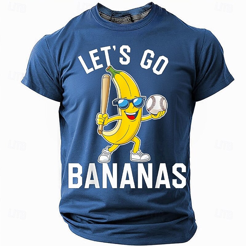 Men's Short Sleeve Graphic T-Shirt: 'LET'S GO BANANAS' Funny Baseball Banana Pun2