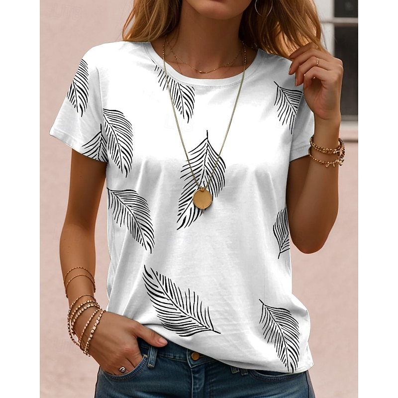 Women's T Shirt Floral Casual Short Sleeve Round Neck Regular Tops Daily Print White Yellow Pink Purple Green Summer3