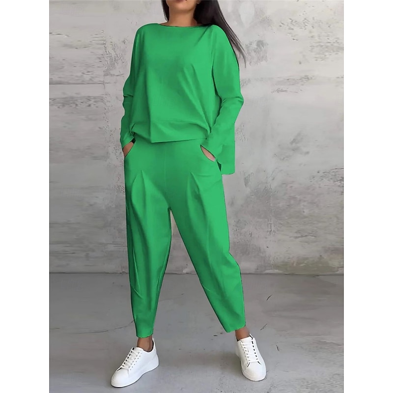 Women's 2 Pieces Sweatshirt Tracksuits Long Sleeve Crew Neck Fashion Streetwear Daily Plain Casual Daily Black White Pink Summer Regular Fit4