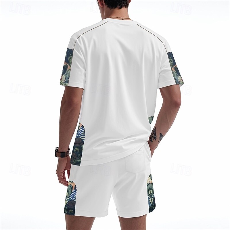 Men's T-shirt Suits 2 Pieces Outfits Tee & Shorts Short Sleeve Crew Neck Summer Graphic Fashion Casual 2 Piece Vacation Daily Wear Going out Black White Brown Top Tee for Men4