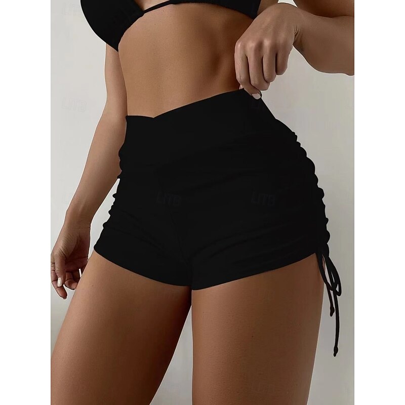 Women's Swimsuits Stretchy Boxer Shorts Swimsuit High Waist Vacation Beach Wear Solid Color Sleeveless Bathing Suits2