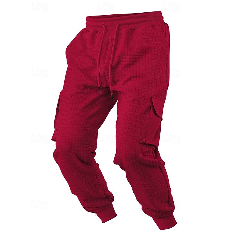Men's Sweatpants Joggers Trousers Waffle Pants Pocket Drawstring Elastic Waist Plain Comfort Sports Outdoor Daily Fashion Casual Black White Micro-elastic2