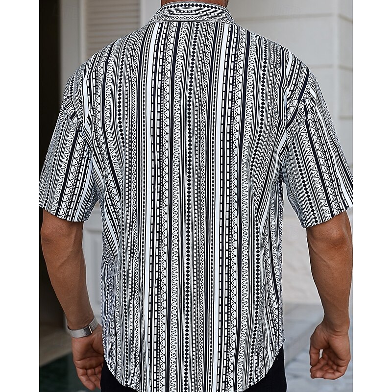 Men's Shirt Summer Shirt Casual Shirt Beach Shirt Button Up Shirt Black Short Sleeve Stripes Shirt Collar Vacation Hawaiian Clothing Apparel Polyester Fashion Casual Comfortable4