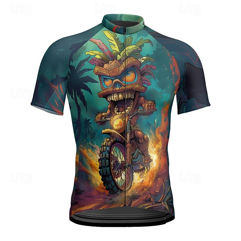 Men's Cycling Jersey Graphic Short Sleeve Bike Tee Tshirt Jersey with 3 Rear Pockets Mountain Bike MTB Quick Dry Anatomic Design Wicking Breathable Sports Blue Dark Green Green Clothing Apparel3