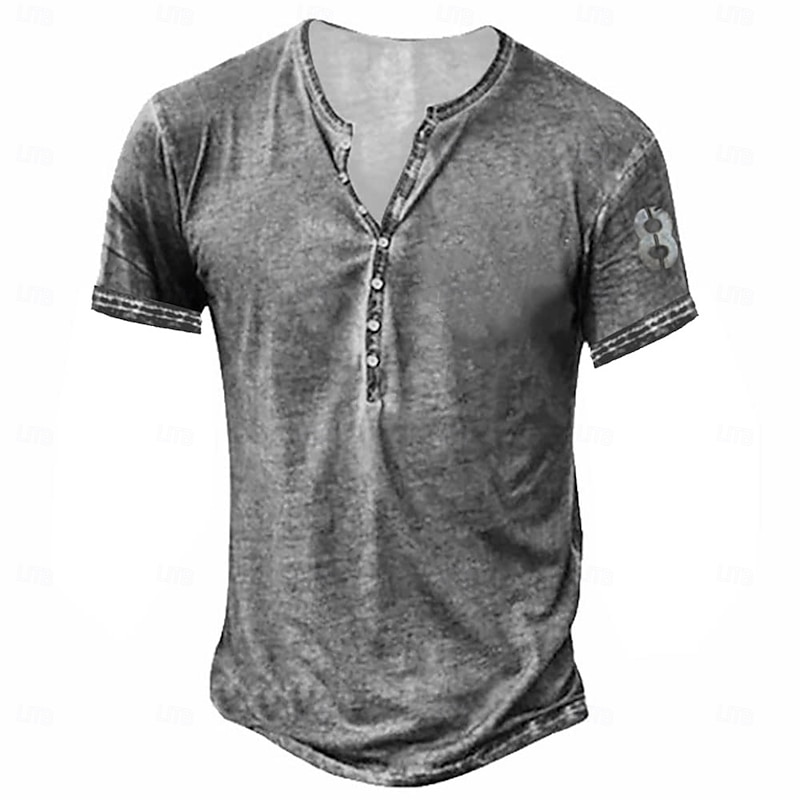 Men's Button T Shirt Henley Shirt Tee Short Sleeve Shirt Short Sleeve Henley Summer Fashion Designer Fashion Vacation Street Going out Dark Brown Dark Gray Green Top Tee for Men