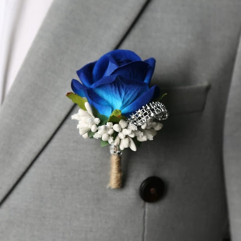 Men's Wedding Boutonniere Blue Pink White Summer Boutonniere for Groom and Groomsmen Flower Accessories Party Suit Decorations4