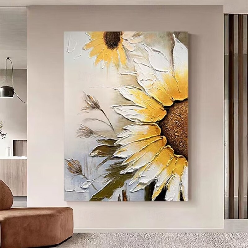Sunflower oil Painting handmade Floral White and Yellow Artwork flower oil painting Hand-Painted Flower Art Painting on Canvas Personalized Art Gift oil painting for Home decoration2