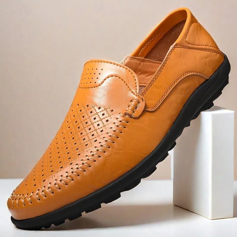 Men's Breathable Perforated Faux Leather Loafers - Lightweight Slip-On Casual Shoes for Summer & Driving