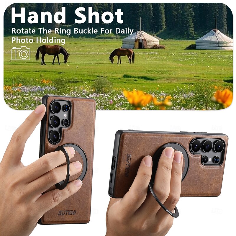 Phone Case For Samsung Galaxy S25 S24 S23 Ultra Plus S22 Plus  Ultra Back Cover with Stand Holder Magnetic Support Wireless Charging Retro TPU PC PU Leather2