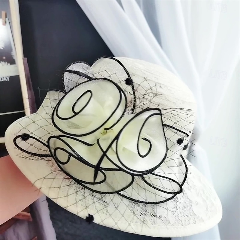Hats Polyester Sun Hat Wedding Holiday Tea Party Horse Race Cocktail Elegant Vintage Sun Protection With Floral Headpiece Headwear