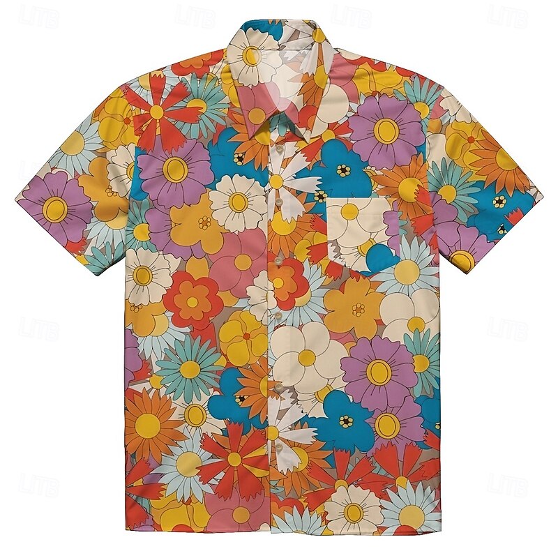 Retro Vintage 1970s Shirt Aloha Shirt Hippie Disco Floral Daisy Fancy Dress Men's Masquerade Vacation Party Pride Parade Adults' Shirt3