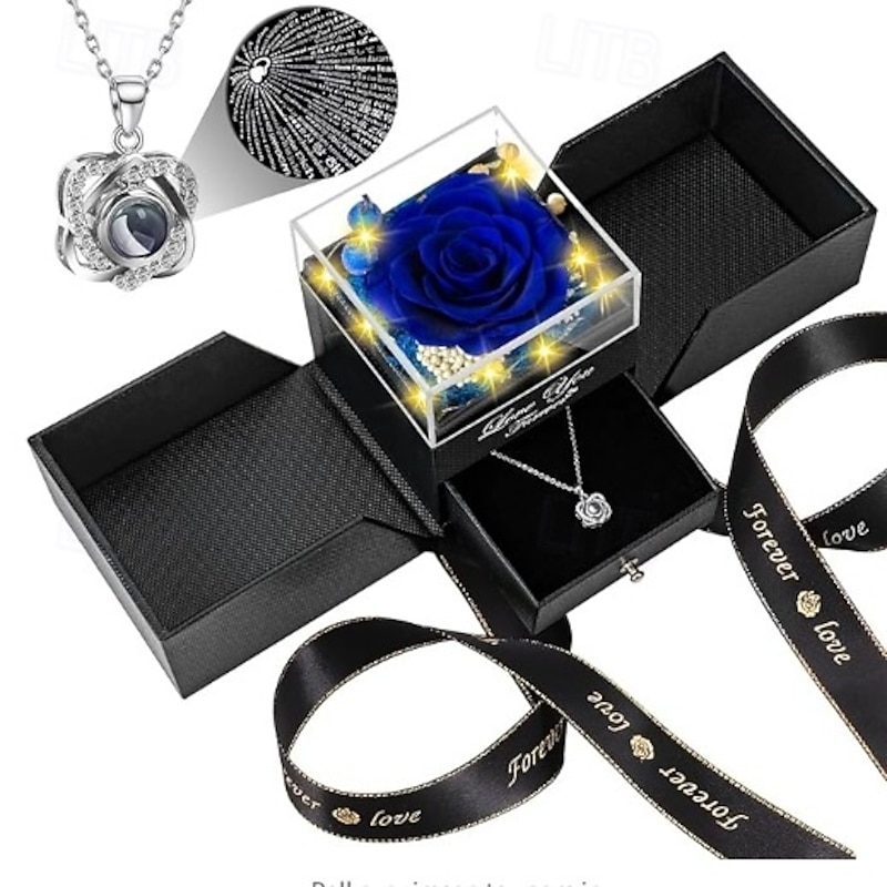 Preserved Red Real Rose with Heart I Love You Necklace -Eternal Flowers Rose Birthday Gifts for Women Her Mom Wife Girlfriend Grandma on Valentines Mothers Day Christmas Anniversary Romantic4