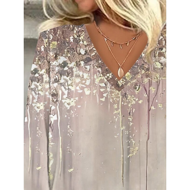 Women's Blouse Button Down Ombre Floral Graphic Stylish Beach Short Sleeve V Neck Regular Tops Daily Print Khaki Summer Spring2