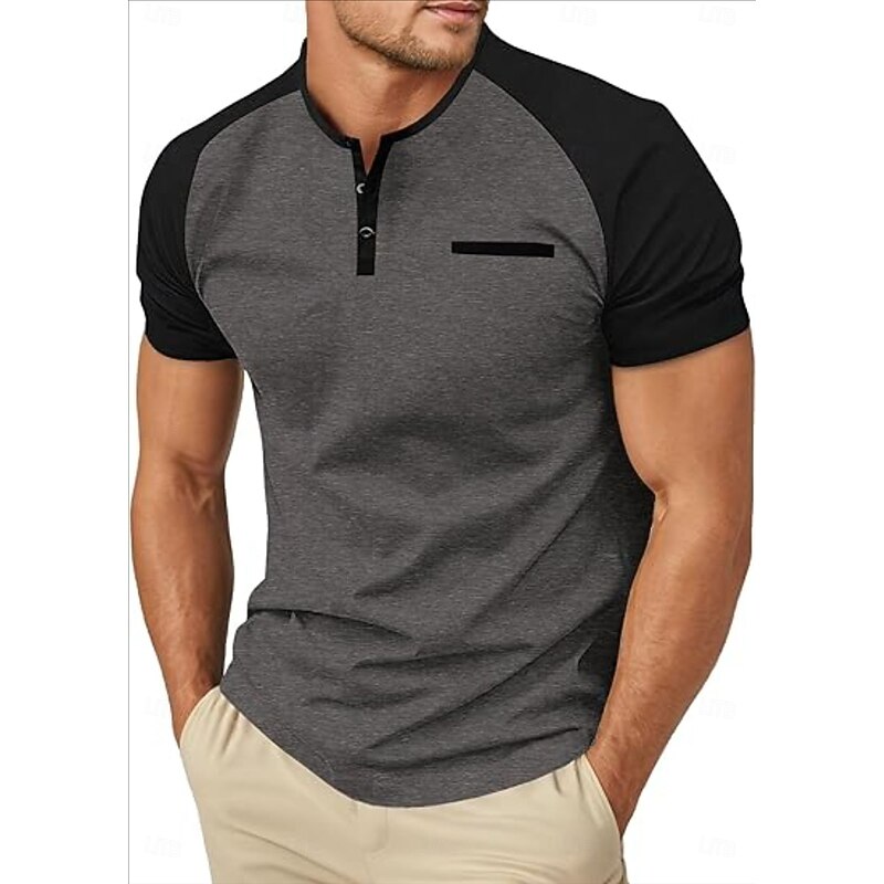 Men's Henley Shirt Tee Top Short Sleeves Crewneck Summer Solid / Plain Color Casual Casual / Sporty Raglan Sleeves Sports & Outdoor Sports Dark Grey Wine Black & White Top Tee for Men