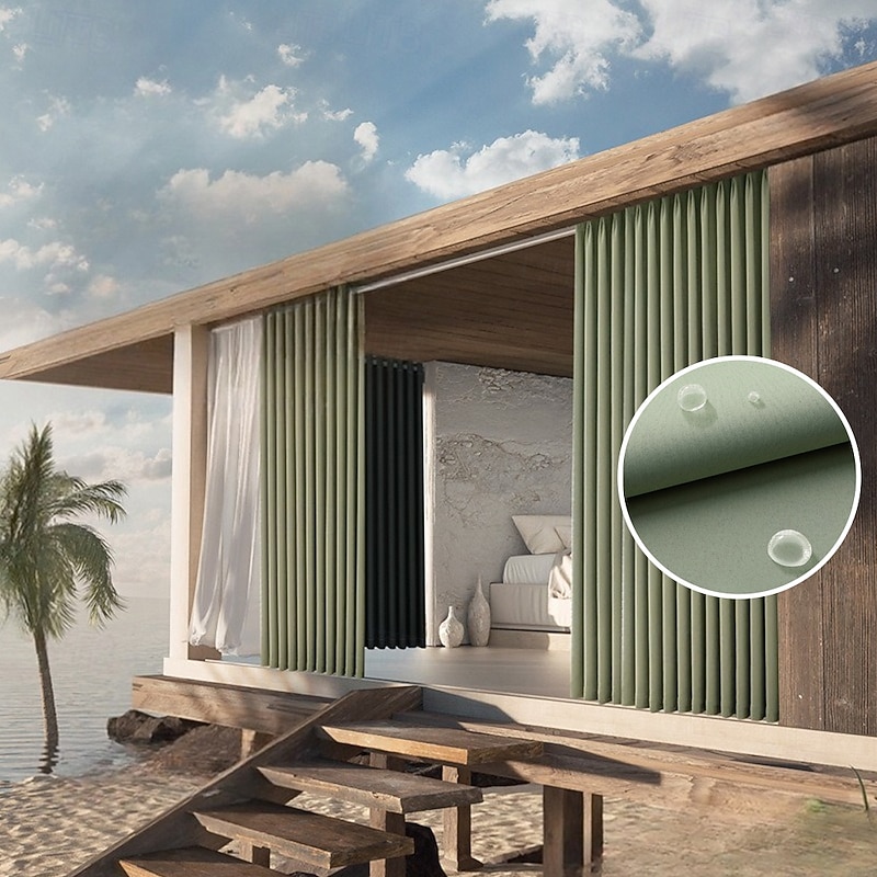 Waterproof Outdoor Curtain Privacy, Sliding Blacklight Patio Curtain Farmhouse Drapes, Pergola Curtains Grommet For Gazebo, Balcony, Porch, Party, Hotel, 1 Panel