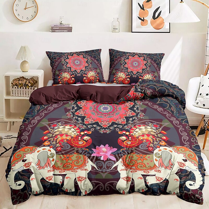 Bohemian Duvet Cover Set 100% Cotton Soft and Breathable Bedding Featuring Elephant Paisely Prints Lightweight and Durable Quilt Cover Comfortable for All Seasons Easy to Care4
