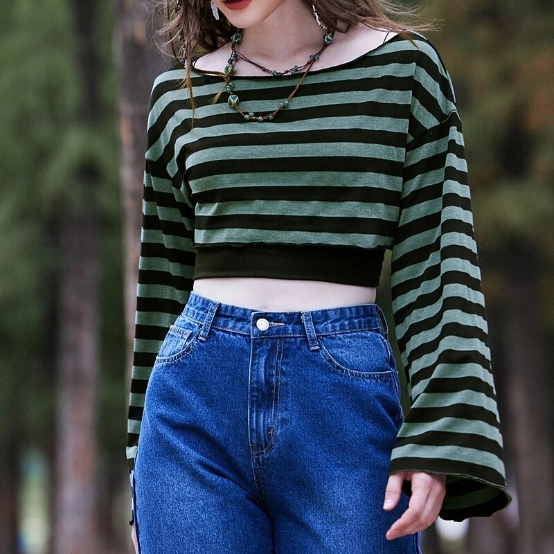 Punk & Gothic Sweatshirt Goth Girl Boat Neck Striped Fancy Dress Women's Casual Daily Adults' Top Spring & Summer4