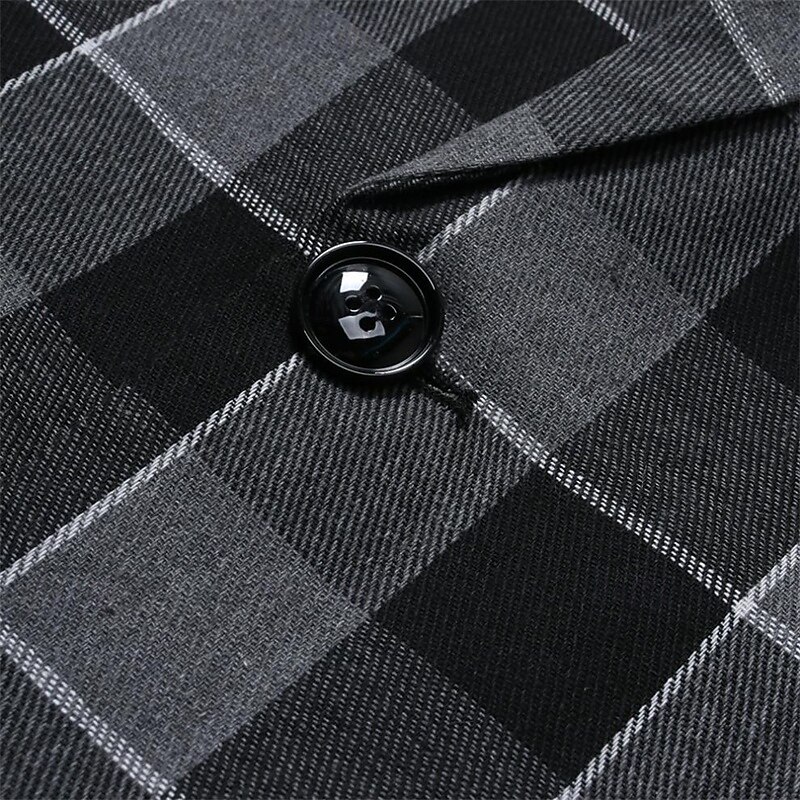 Men's Graduation Blazer Business Cocktail Party Wedding Party Fashion Casual Spring Autumn / Fall Polyester Plaid Pocket Buttons Comfortable Single Breasted Blazer Gray4