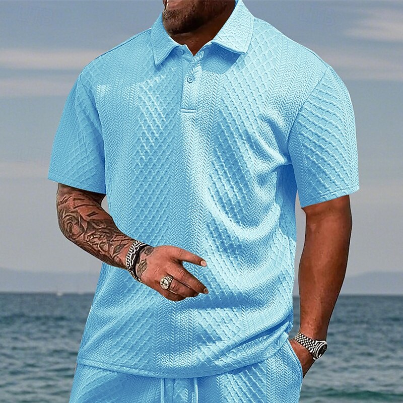 Men's Golf Shirt Golf Polos Shirts Work Casual Lapel Short Sleeve Basic Modern Plain Buttons Jacquard Summer Spring Regular Fit Black White Navy Blue Khaki Gray Light Blue Golf Shirt2