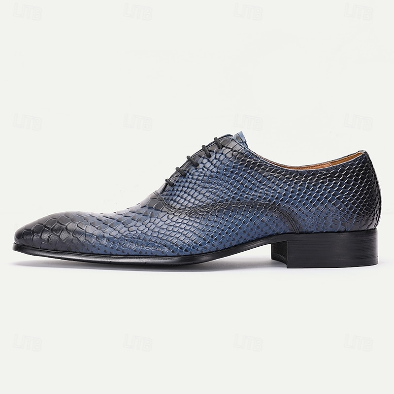 Men's Stylish Navy Crocodile Pattern Leather Oxfords - Distinguished Choice for Kentucky Derby and Executive Functions3