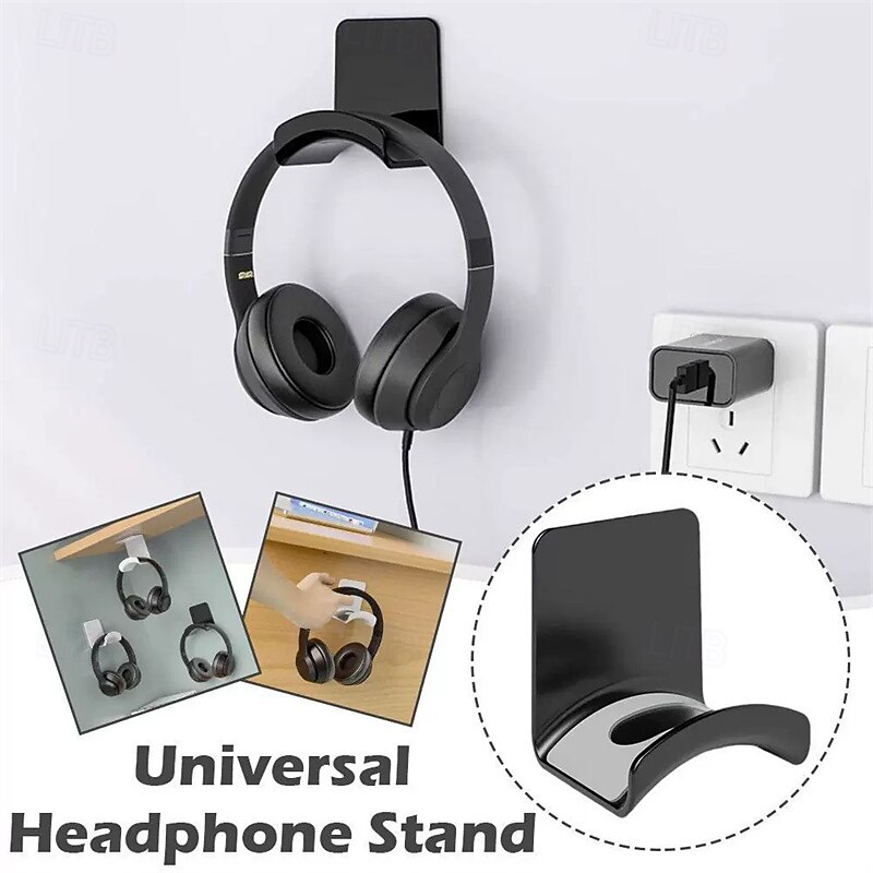 Wall Mounted Punchless Headphone Holder Bracket Storage Hook Paste Under Desk Hanging Headphone Holder4