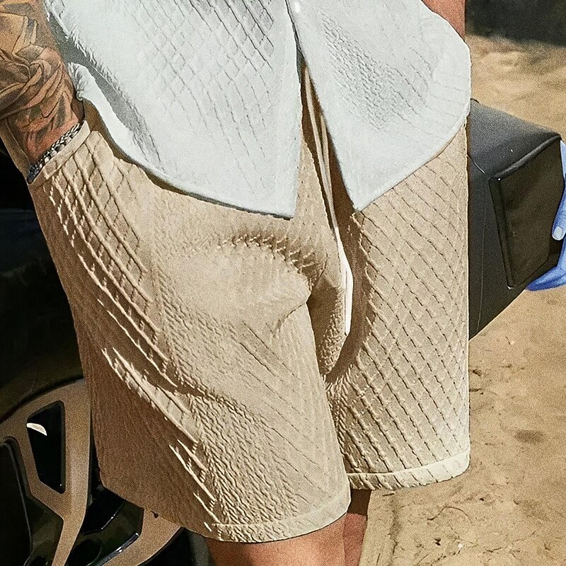 Men's Summer Shorts Beach Shorts Pocket Drawstring Elastic Waist Plain Comfort Breathable Short Outdoor Vacation Sport Tattoo White Red4