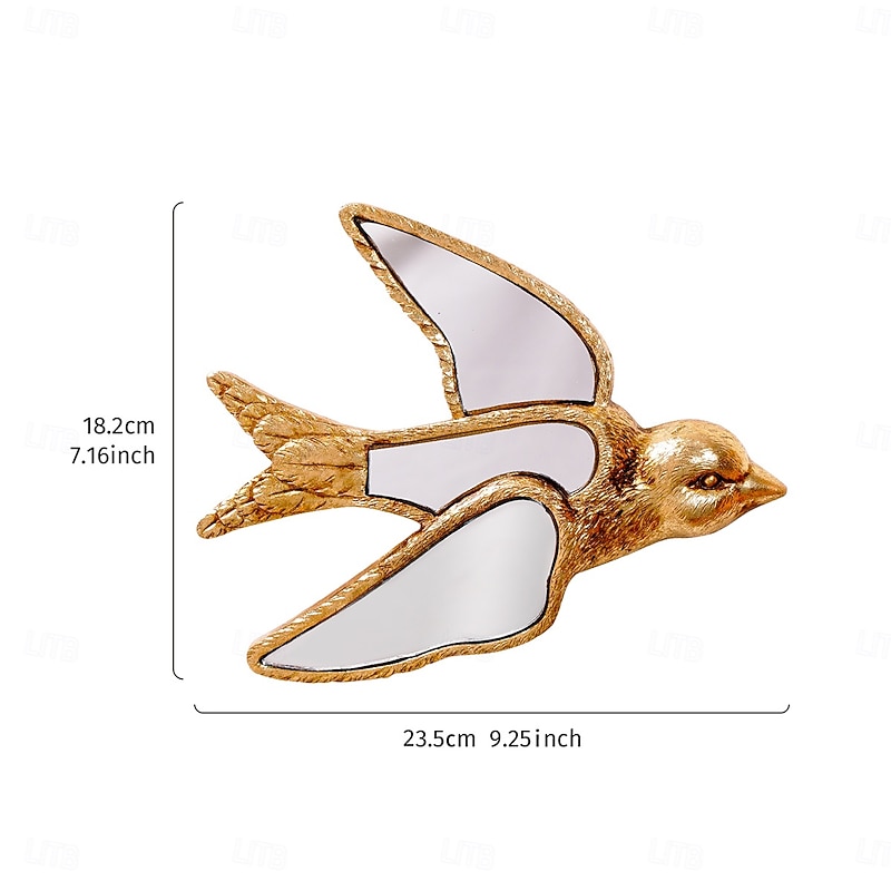 Gold Resin Swallow Wall Sculpture – 5.7-7 Inch Decorative Bird Figurine with Mirror Inlay, Creative Home Decor for Bird Lovers, Parties & Insect Exhibits3