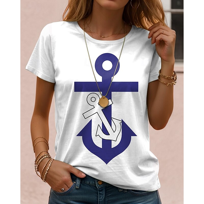 Women's T Shirt Rose Floral Graphic Elegant Vintage Fashion Short Sleeve Round Neck Regular Tops Daily Going out Weekend Print White Navy Blue Blue Dusty Blue Light Blue Summer4