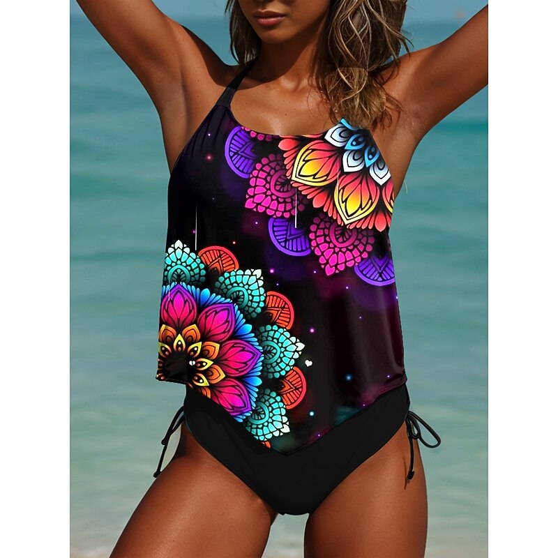 Women's Swimsuits Tankini 2 Piece Cheeky Swimsuits Backless Vacation Beach Wear Ombre U Neck Sleeveless Bathing Suits