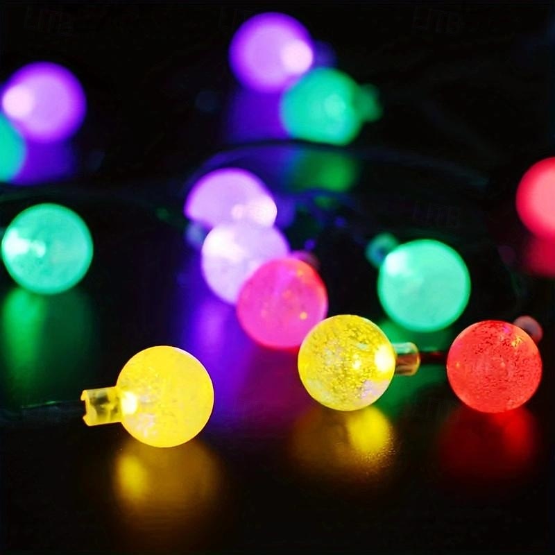 2 Pcs 5M-20Leds Outdoor Solar Lights Bubble Ball Light String Colorful Light Wedding Festival Christmas Halloween Dinner Party Camping Tent Atmosphere Decoration Light String2