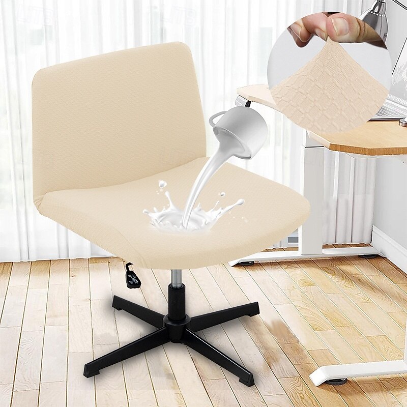 Armless Chair Slipcover 100% Waterproof Armless Office Desk Chair Cover Knitted Jacquard Modern Vanity Chair Cover Wide Seat Criss Cross Chair Cover Mid Back Accent Chair Cover2